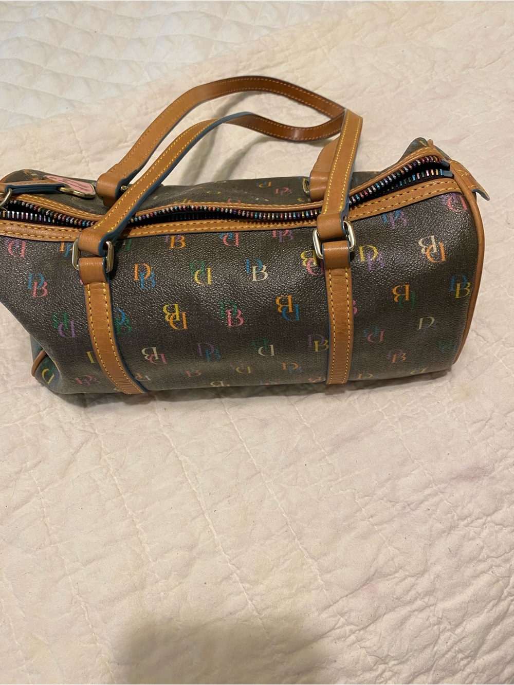 Dooney & Bourke Brown Multicolor Logo Barrel Duffle